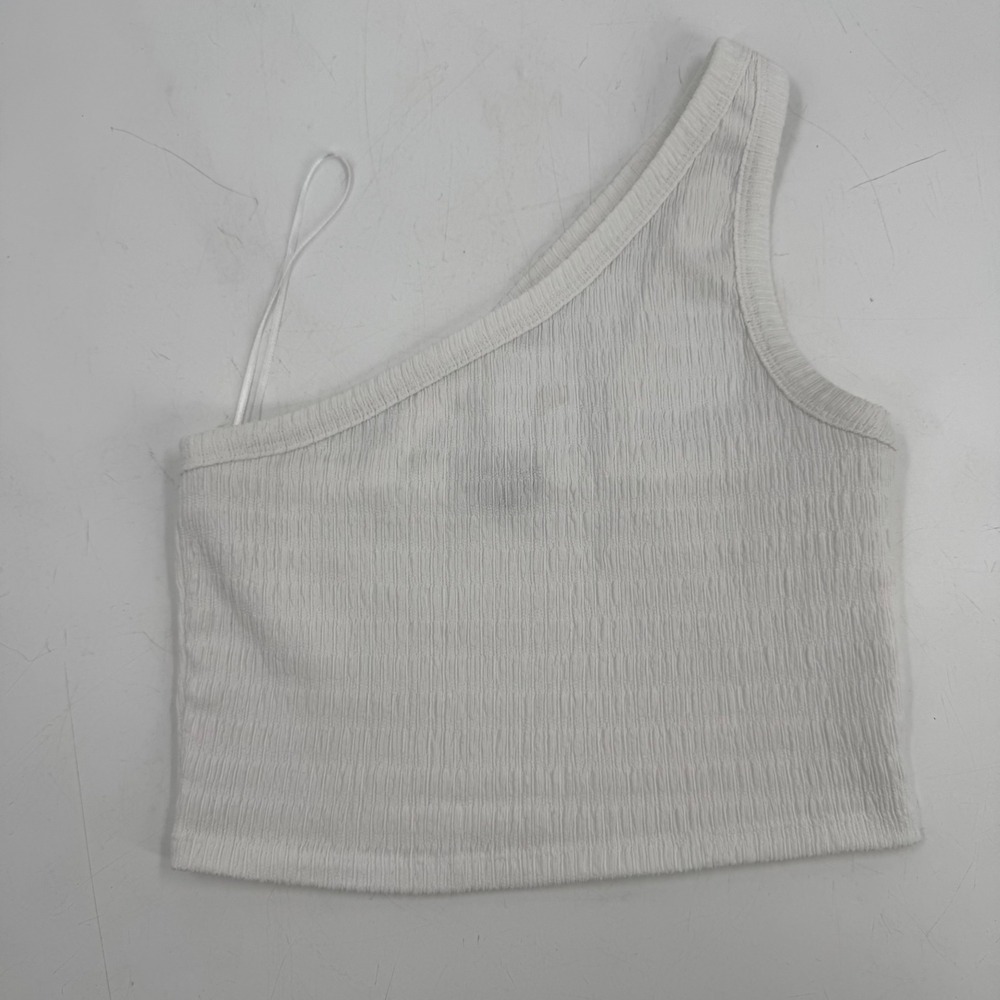 American Eagle White One‎ Shoulder Textured Crop Top Tank Women M
